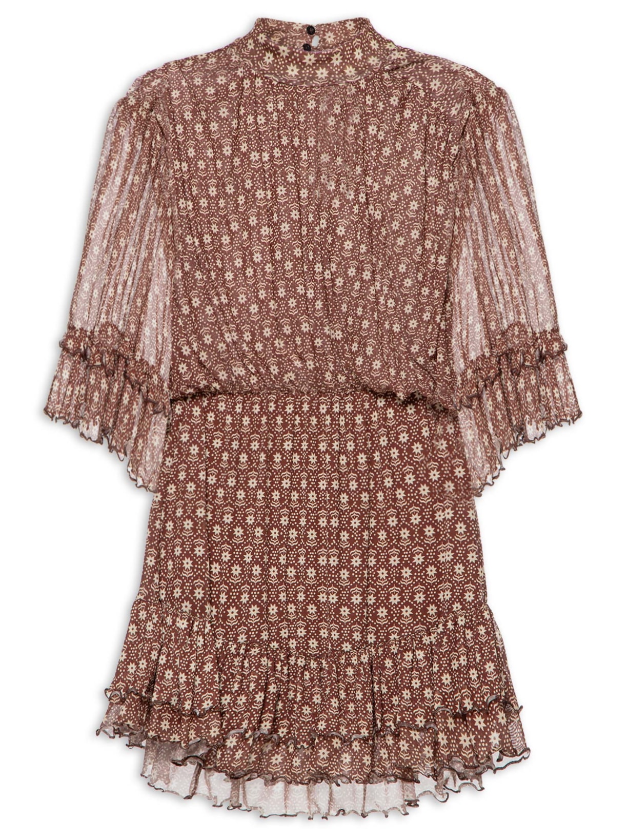 Vestido Tule Estampa Essência - Marrom