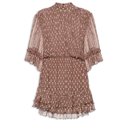 Vestido Tule Estampa Essência - Marrom