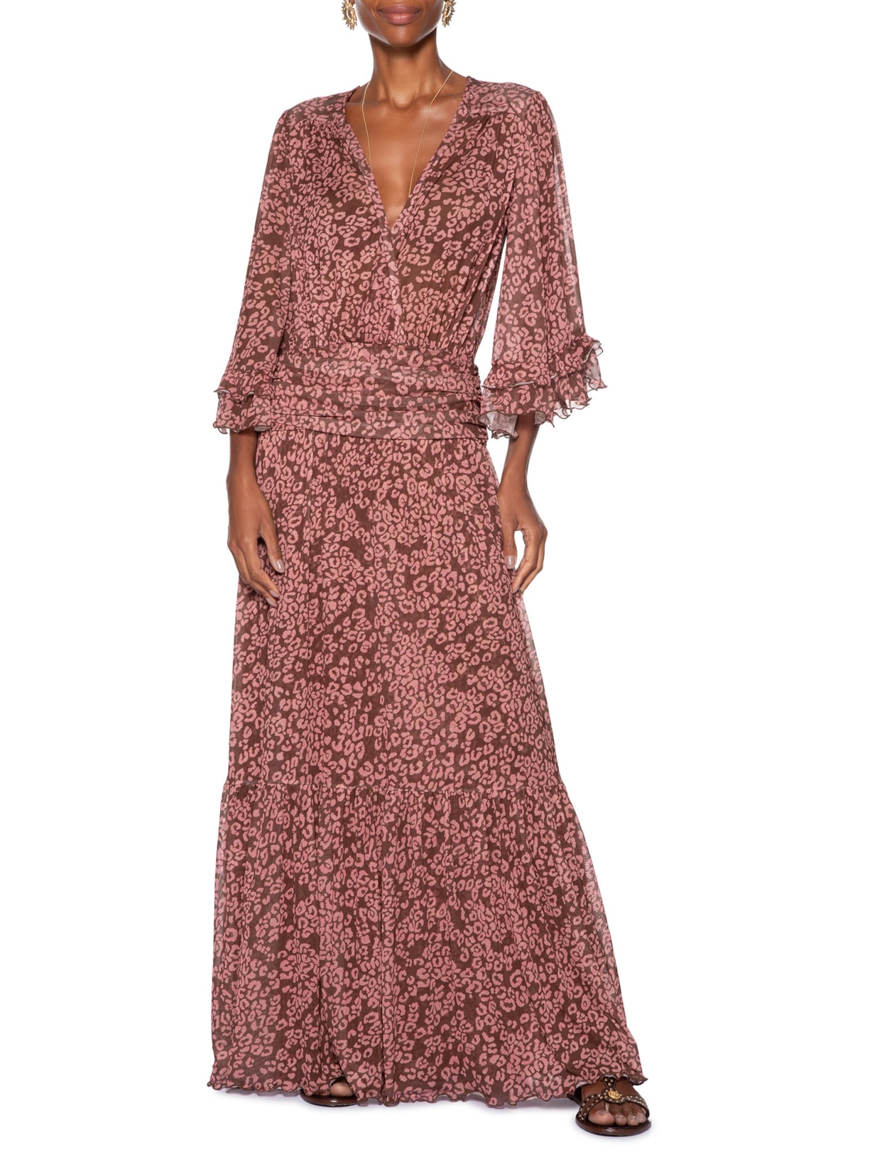 Vestido Tule Estampa Felina Marrom Dress To