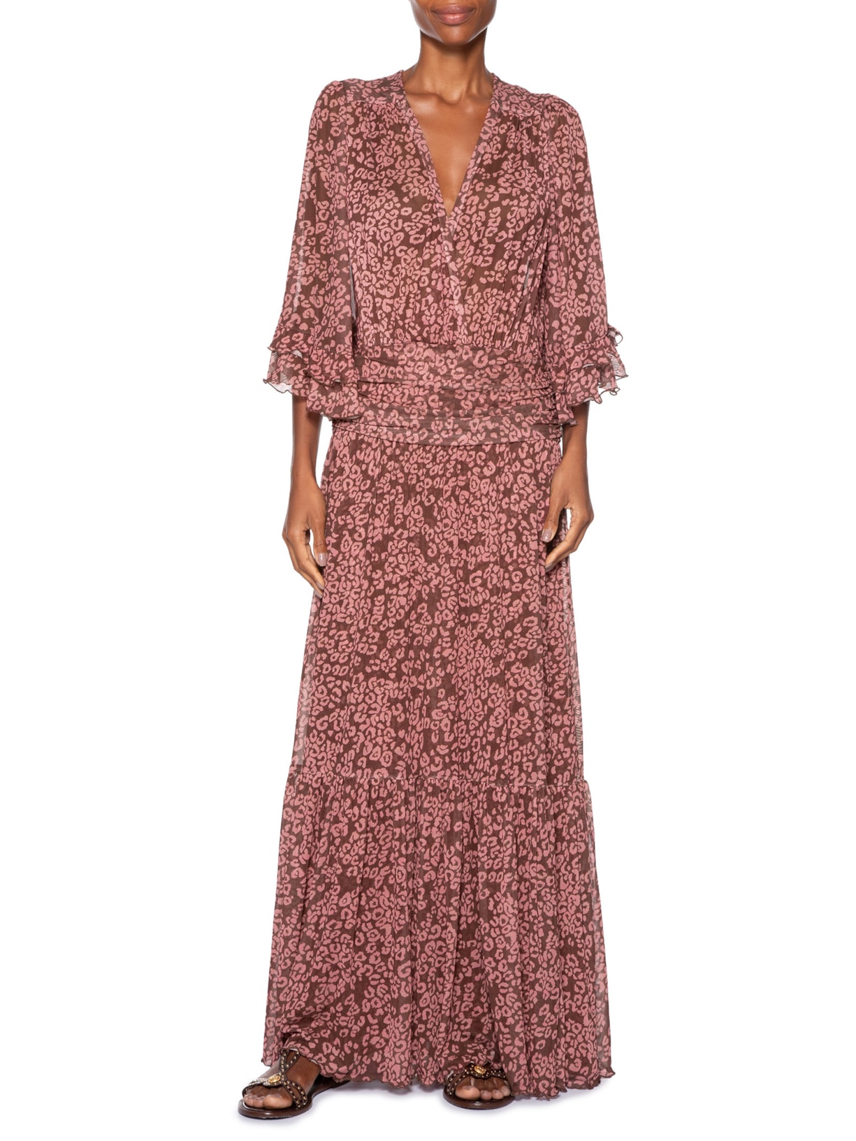 Vestido Tule Estampa Felina Marrom Dress To