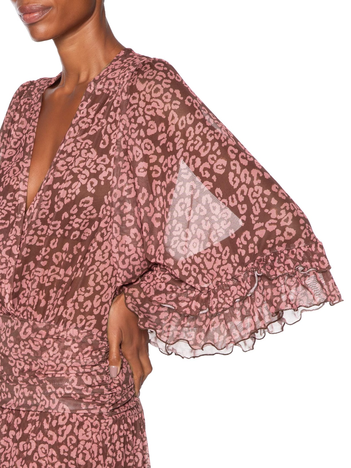 Vestido Tule Estampa Felina Marrom Dress To