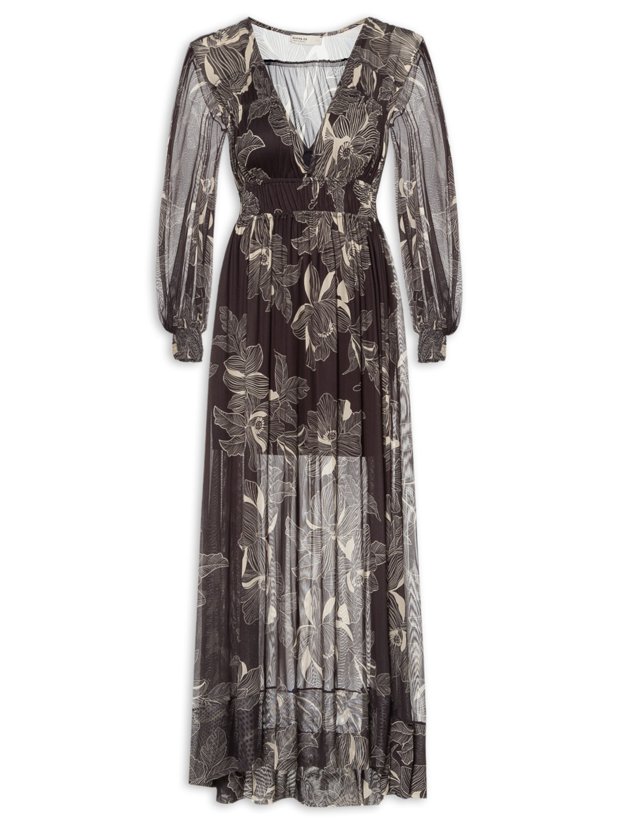 Vestido Tule Estampa Flora - Preto