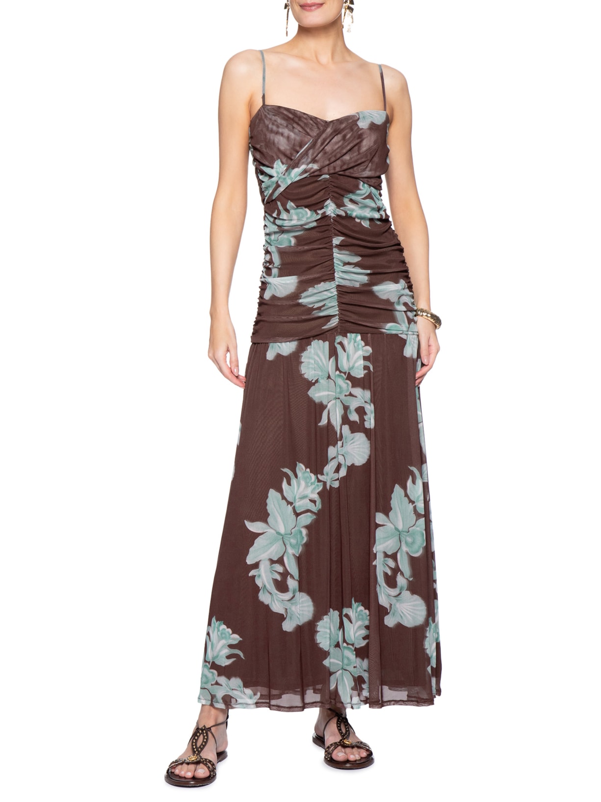 Vestido Tule Estampa Lagoa Marrom Dress To