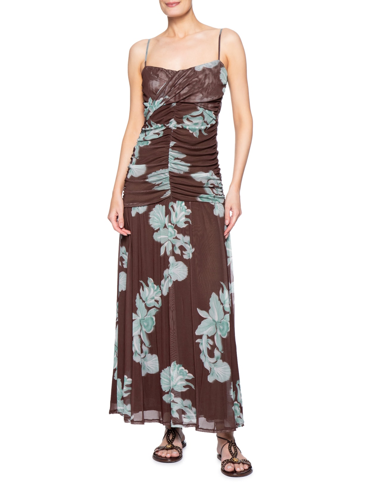 Vestido Tule Estampa Lagoa Marrom Dress To