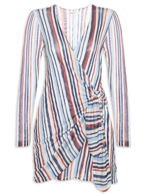 Vestido Tule Estampa Listra Verano – Azul