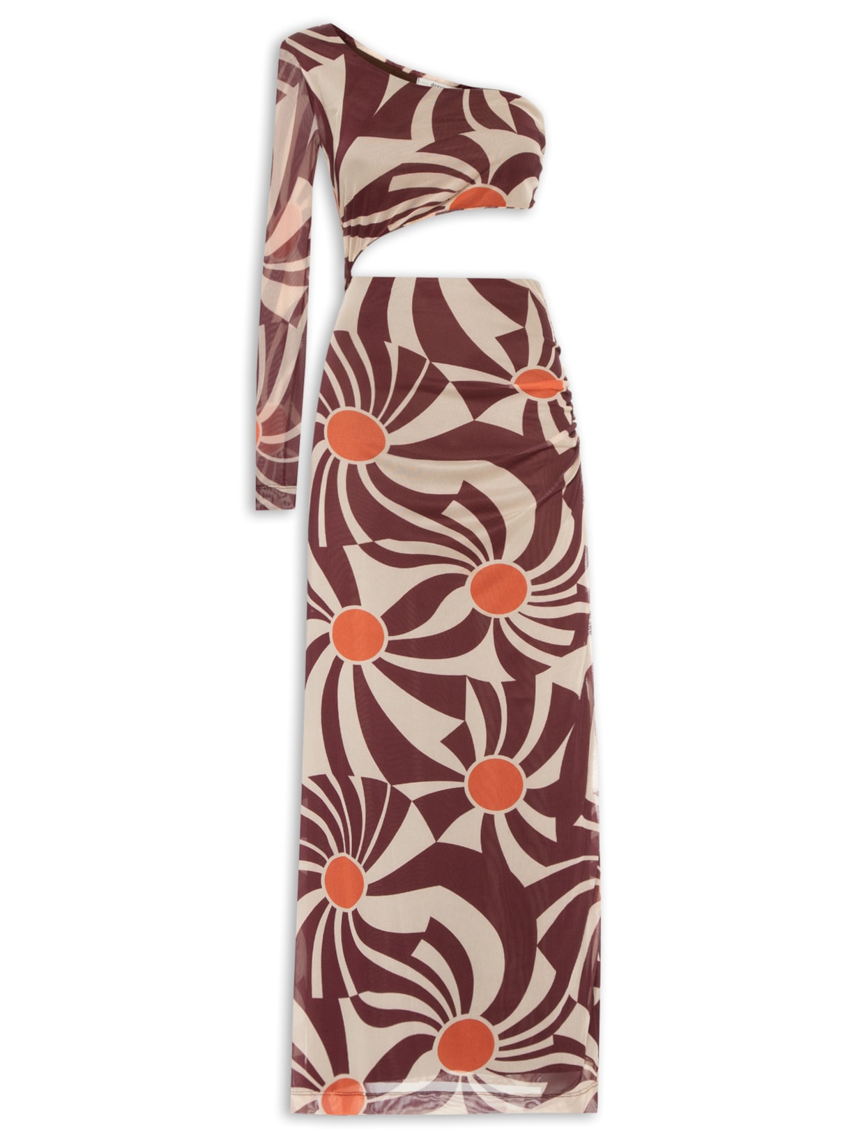 Vestido Tule Estampa Mormaço - Marrom