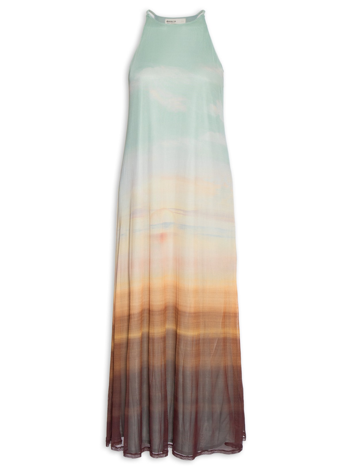 Vestido Tule Estampa Pôr Do Sol Azul Dress To
