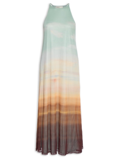 Vestido Tule Estampa Pôr Do Sol - Azul