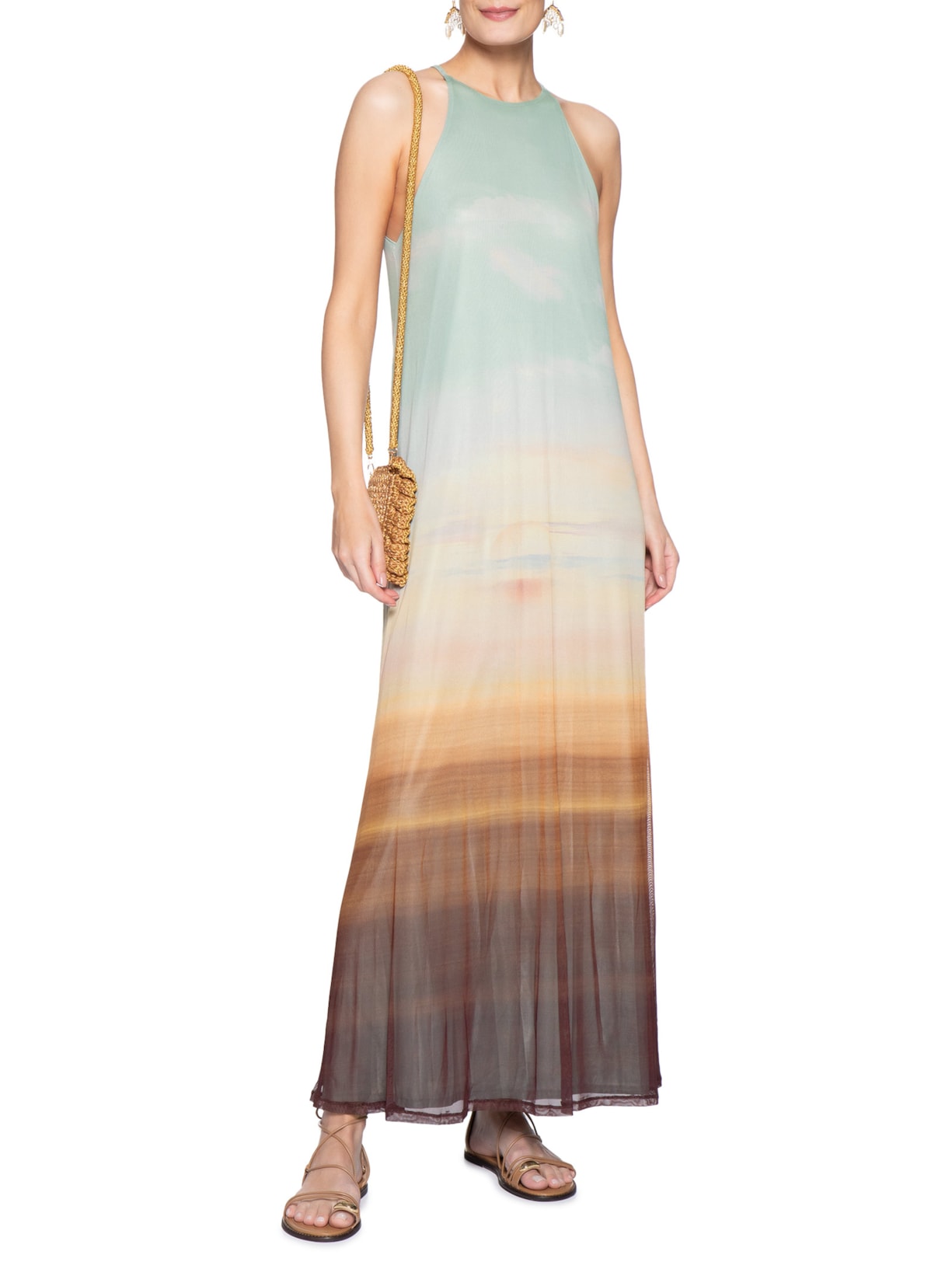 Vestido Tule Estampa Pôr Do Sol Azul Dress To