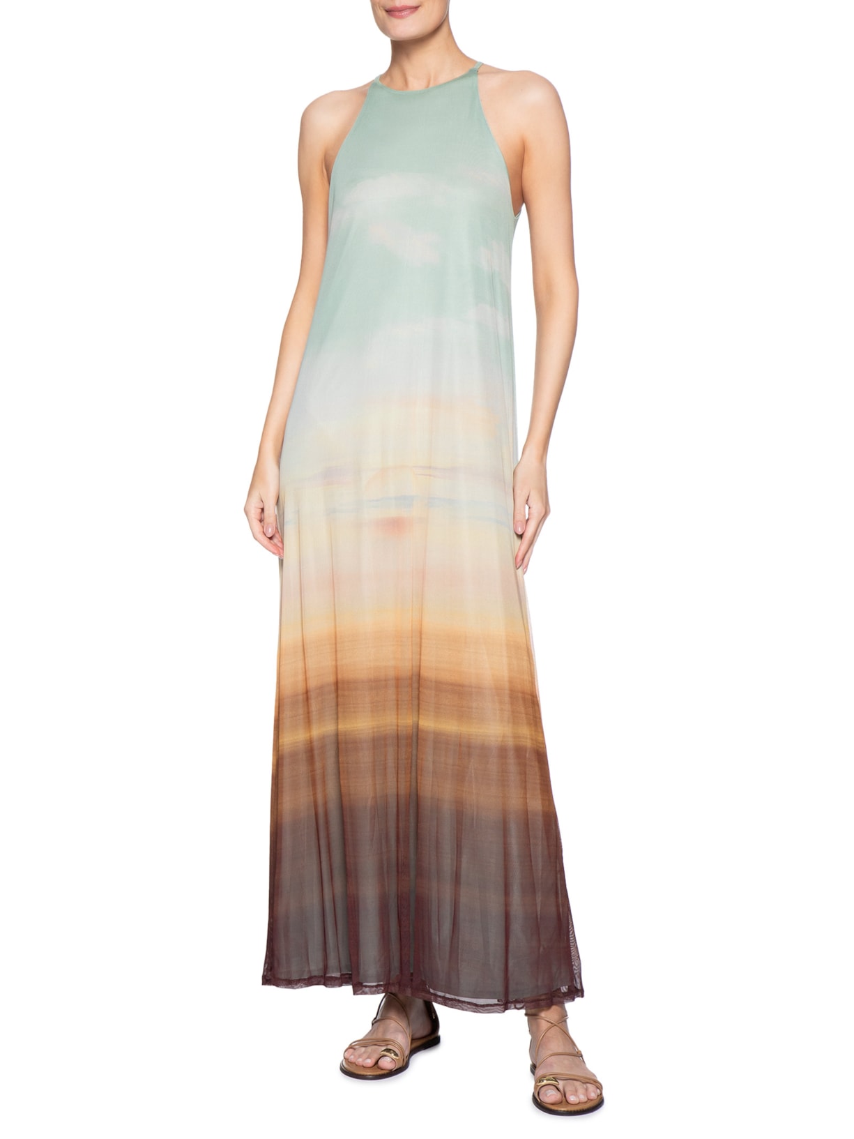 Vestido Tule Estampa Pôr Do Sol Azul Dress To