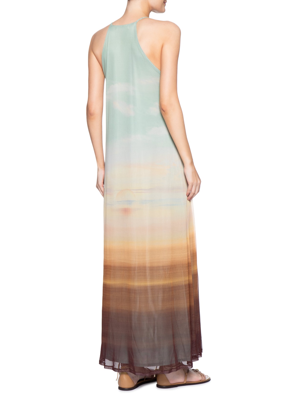 Vestido Tule Estampa Pôr Do Sol Azul Dress To