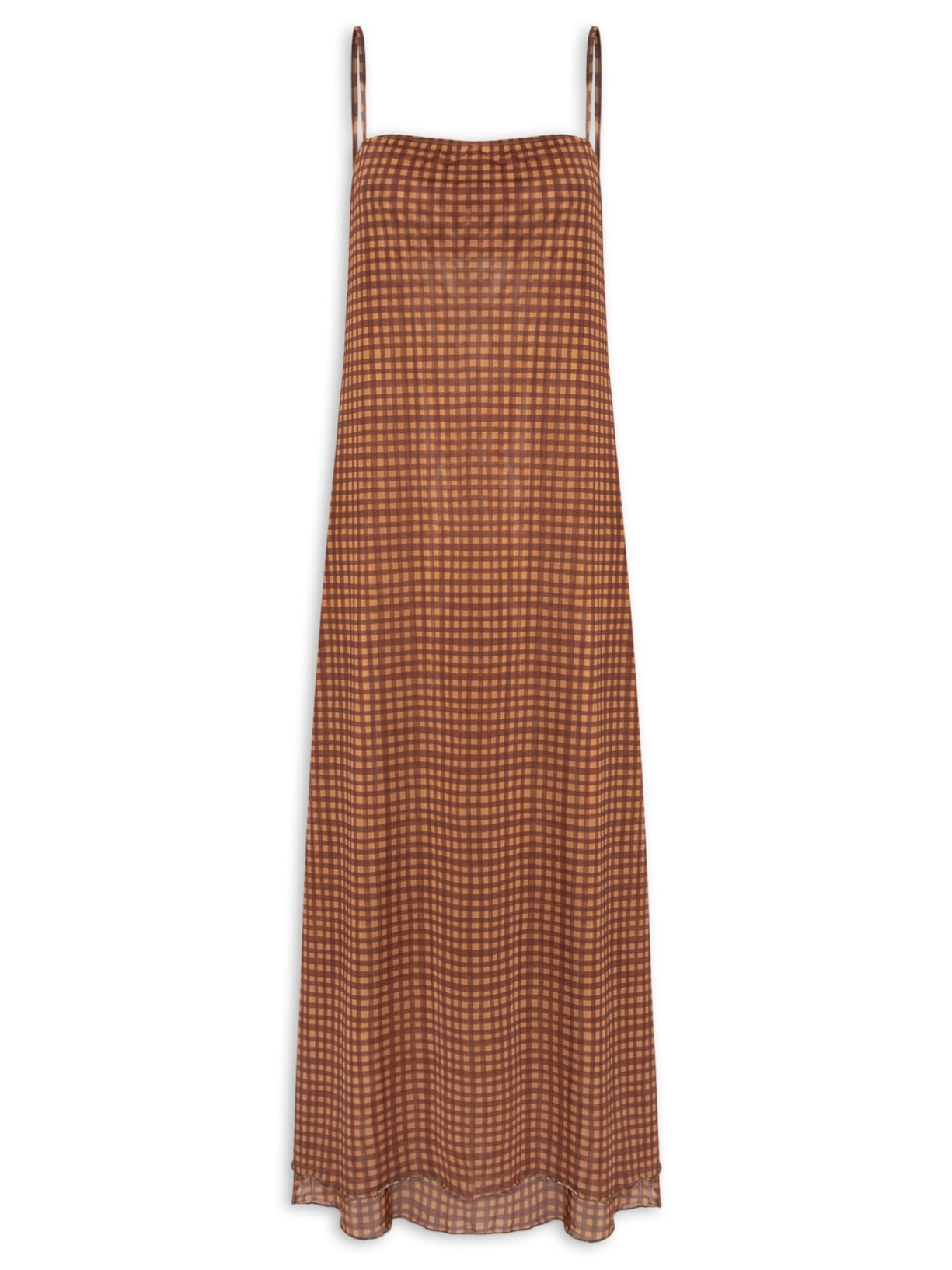 Vestido Tule Estampa Vichy - Marrom