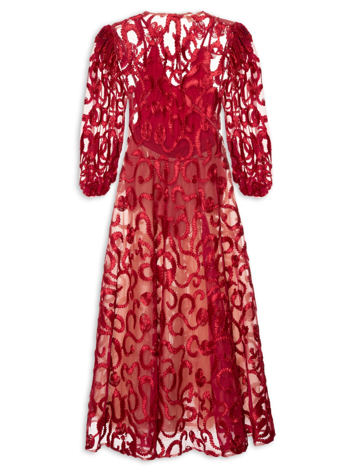 Vestido Tule Fita Frascos - Vermelho