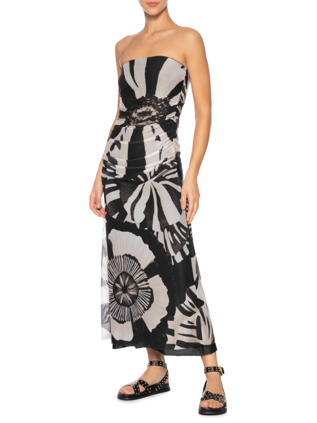 Vestido Tule Flora Preto Farm