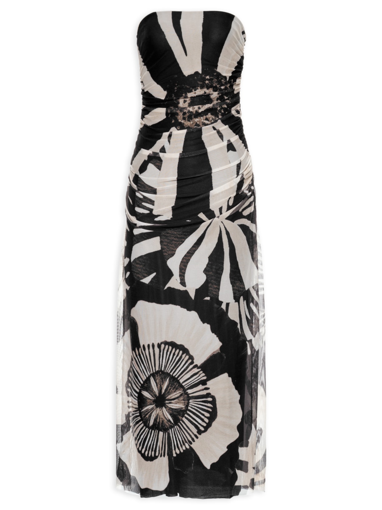 Vestido Tule Flora Preto Farm