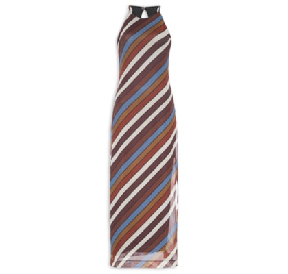 Vestido Tule Longo Estampa Sintonia - Marrom