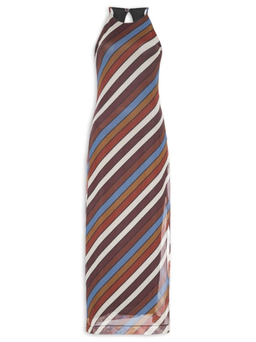 Vestido Tule Longo Estampa Sintonia - Marrom
