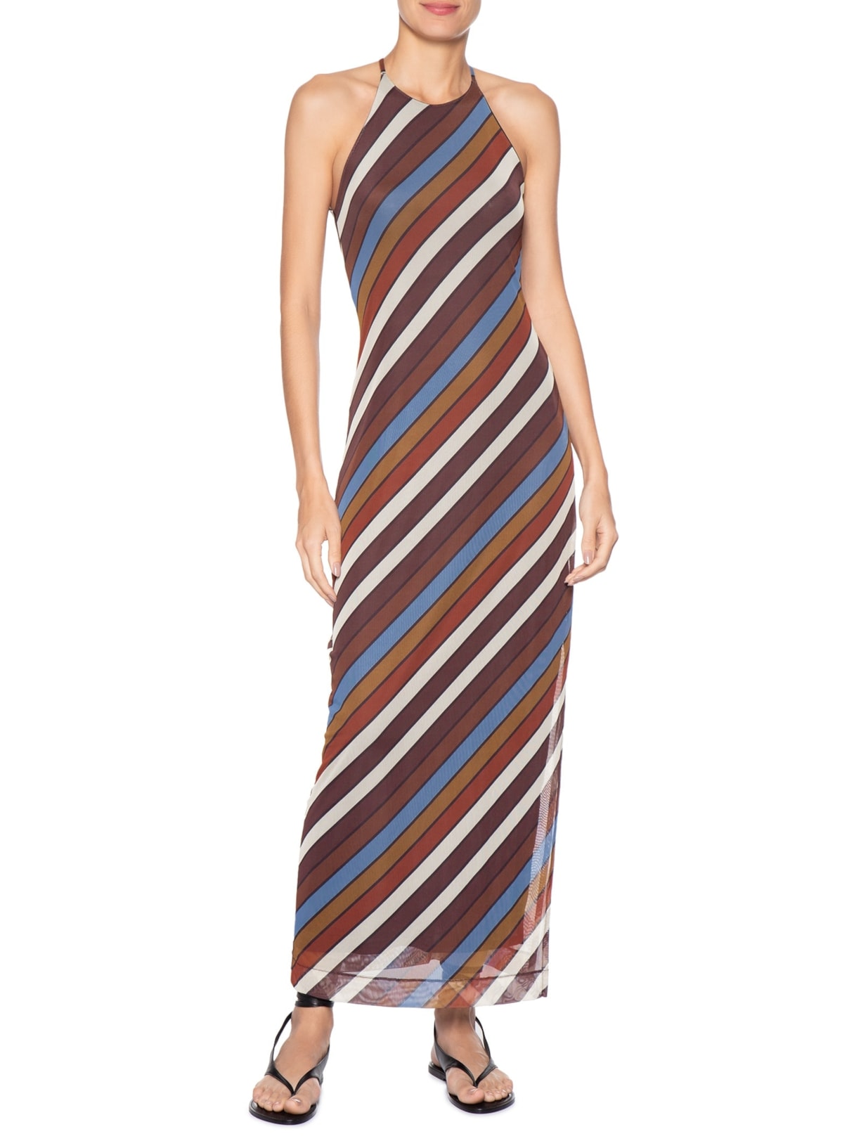 Vestido Tule Longo Estampa Sintonia Marrom Dress To