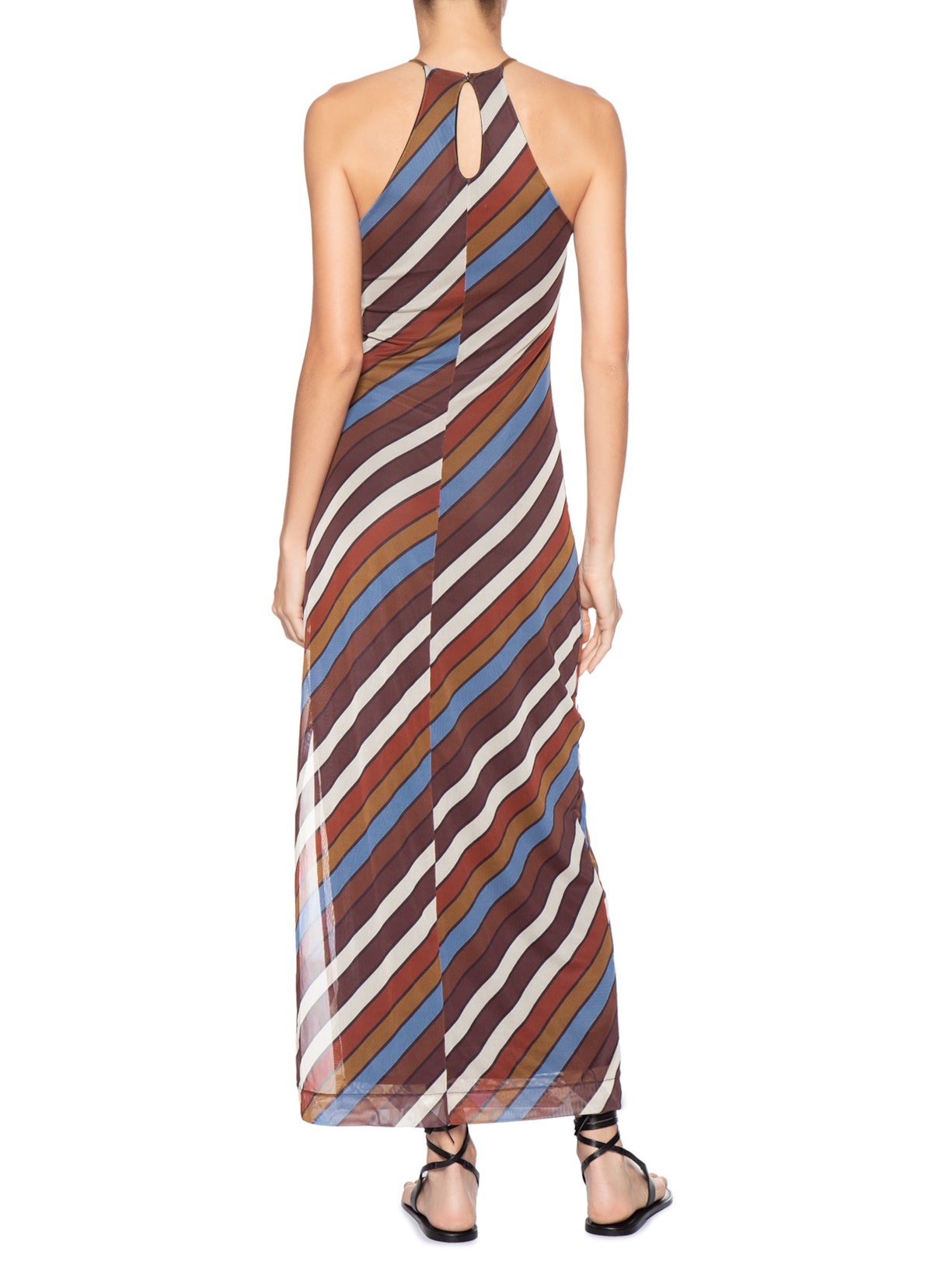 Vestido Tule Longo Estampa Sintonia Marrom Dress To