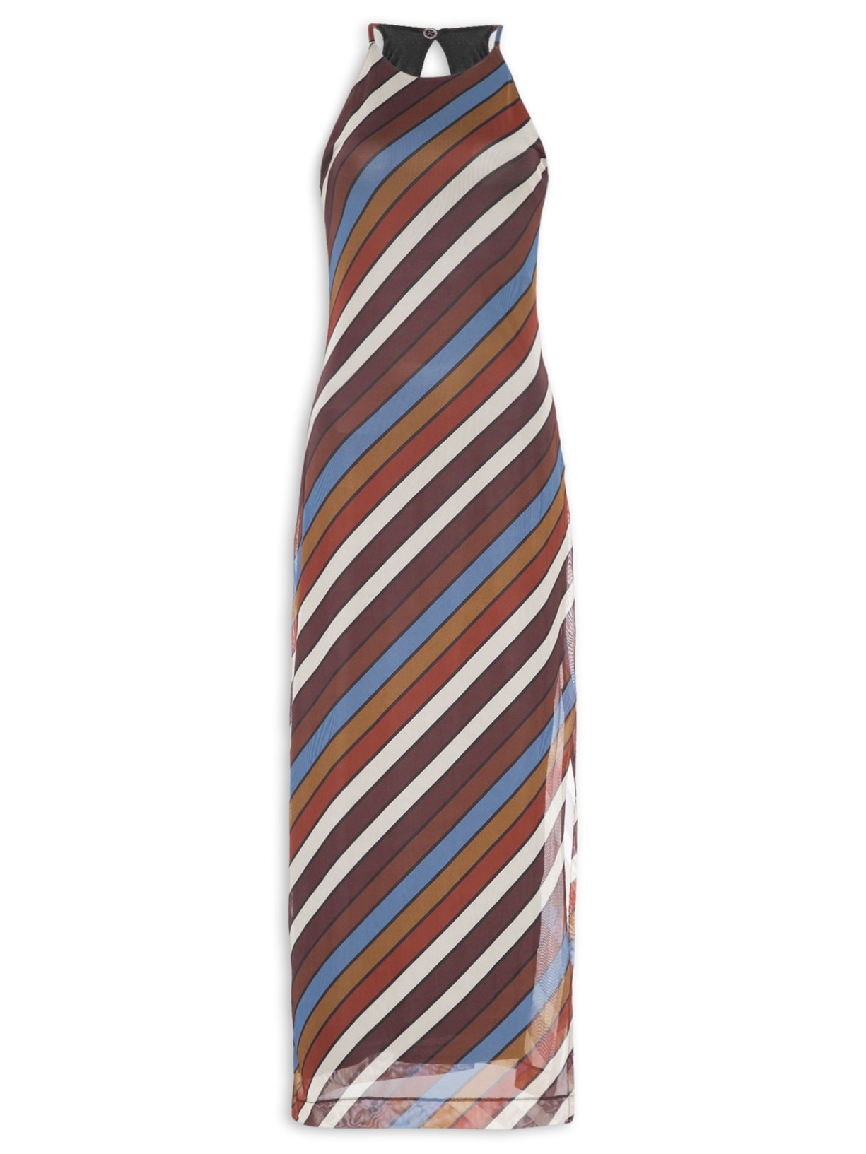 Vestido Tule Longo Estampa Sintonia - Marrom