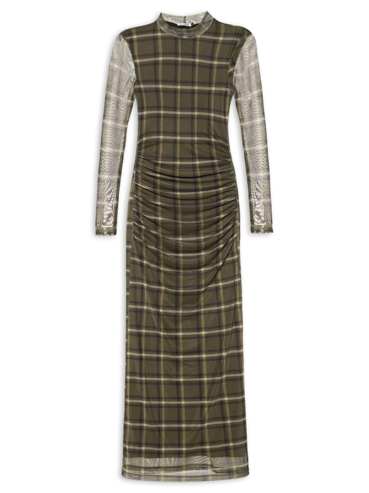 Vestido Tule Manga Longa Xadrez Verde Animale Jeans