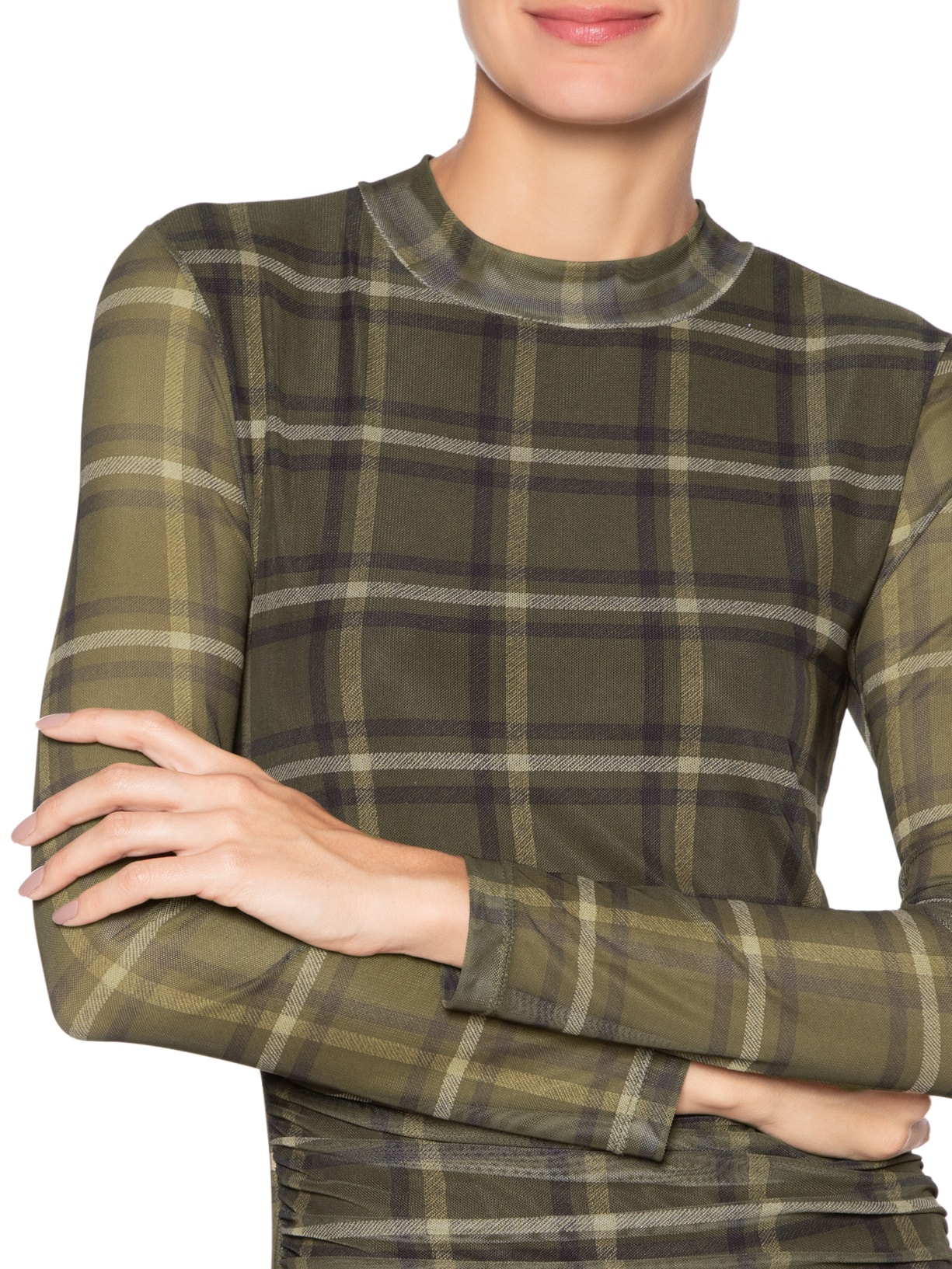 Vestido Tule Manga Longa Xadrez Verde Animale Jeans