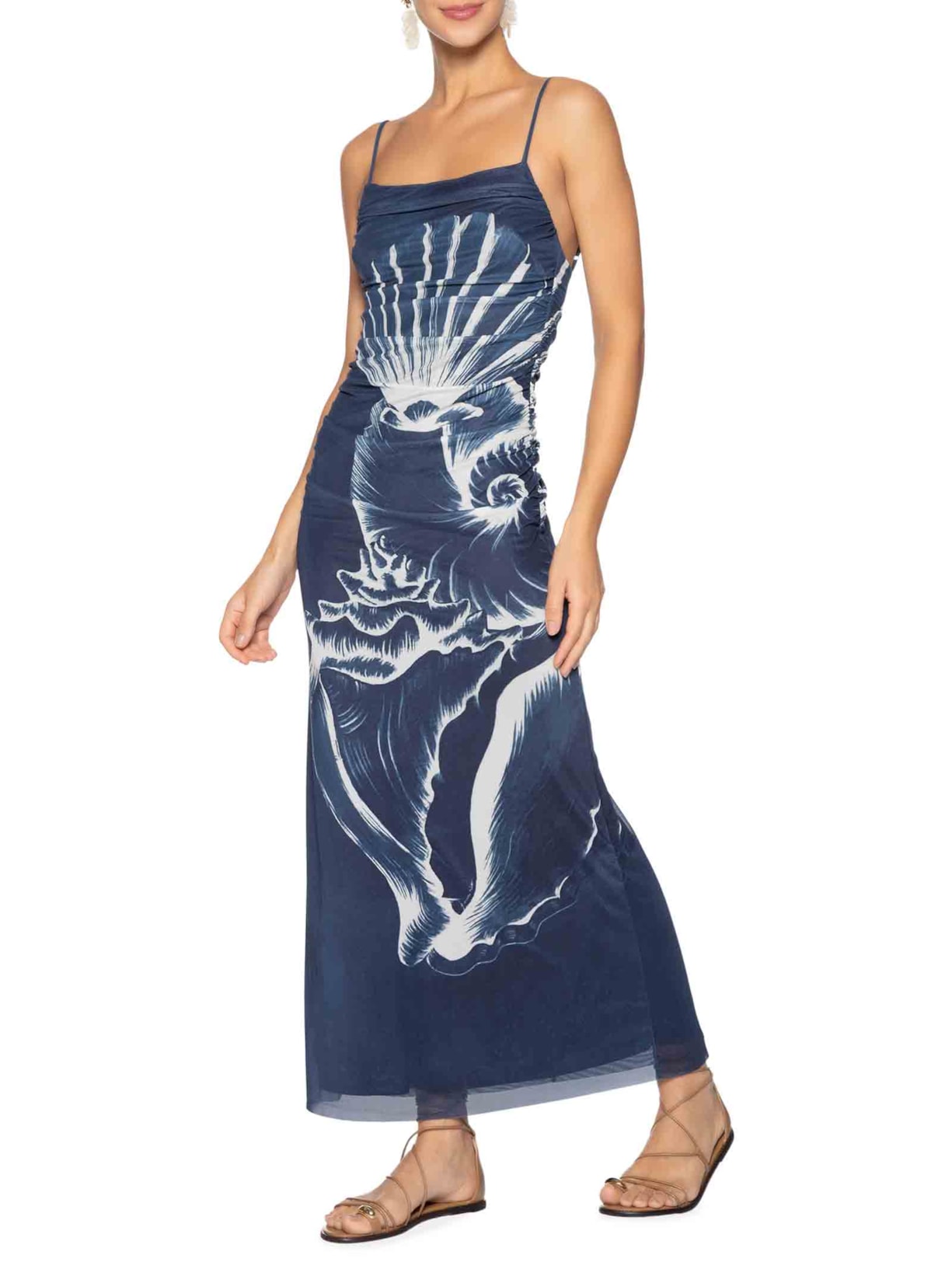 Vestido Tule Maxi Conchas Azul Farm