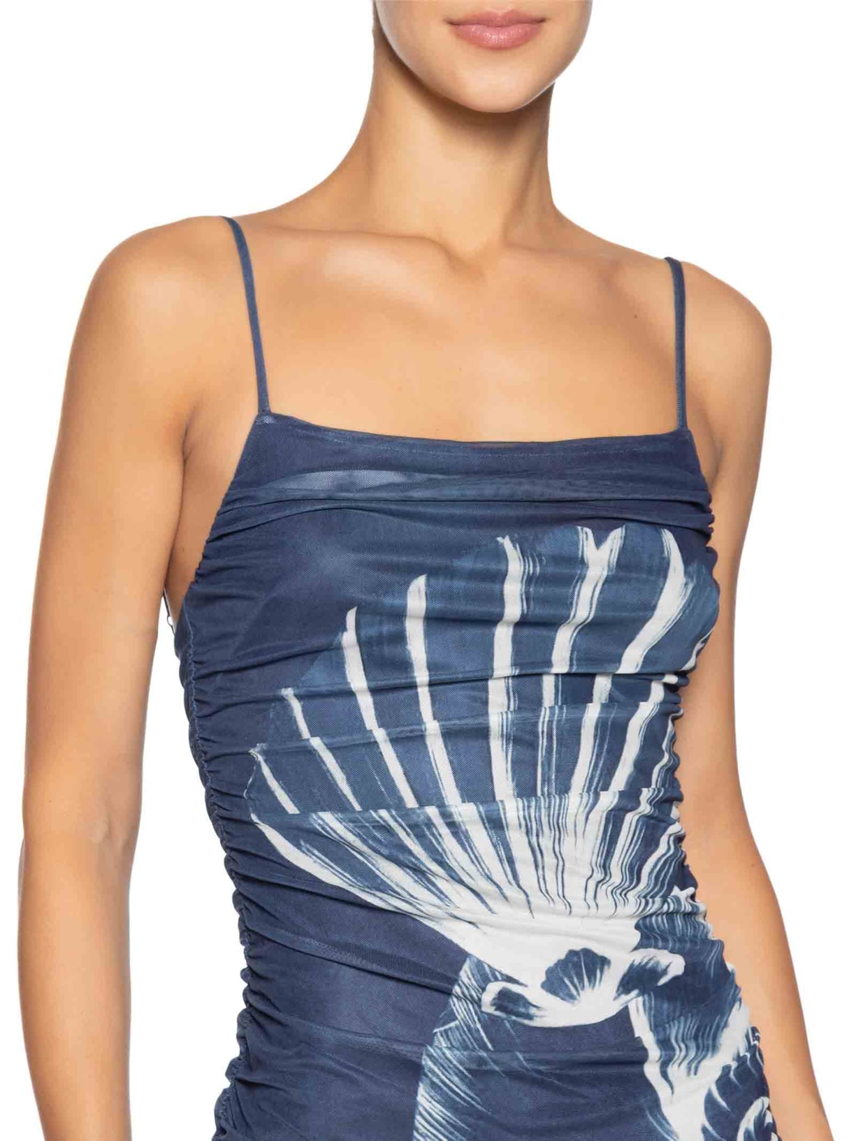 Vestido Tule Maxi Conchas Azul Farm