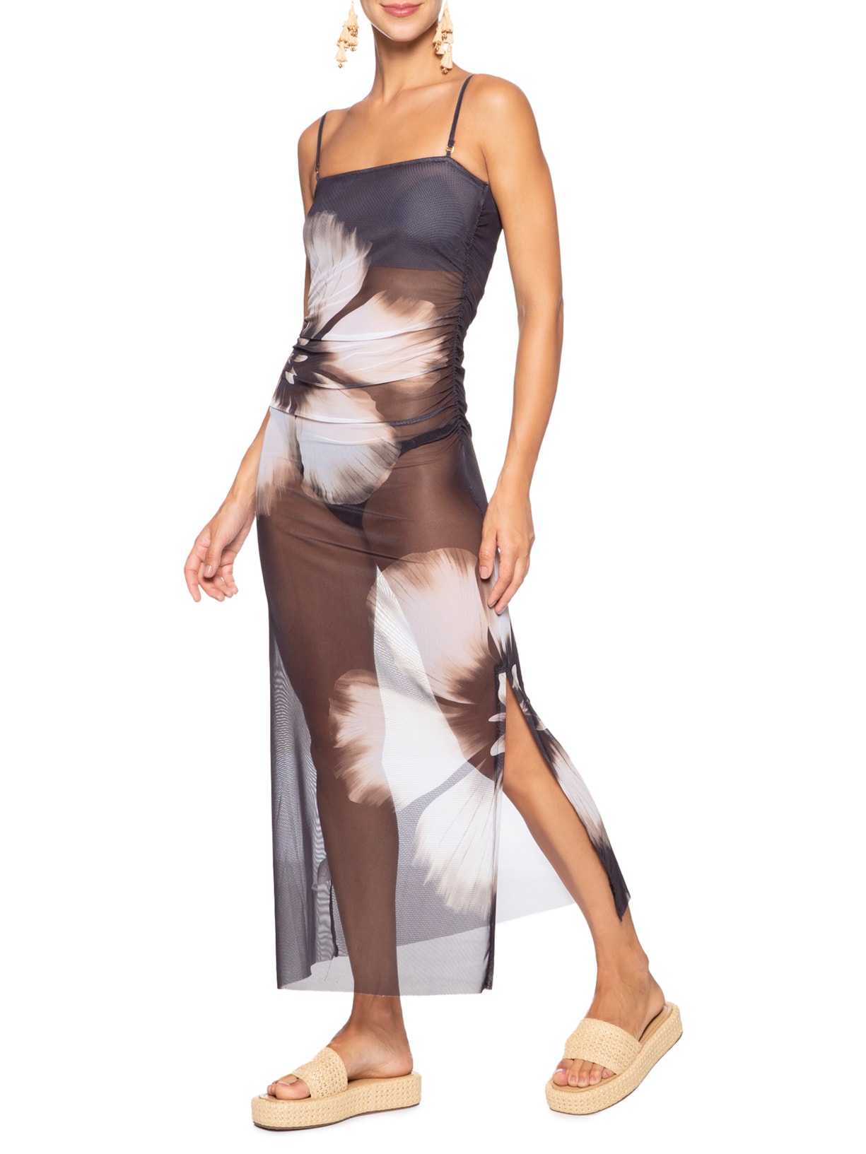 Vestido Tule Maya Preto Farm Praia