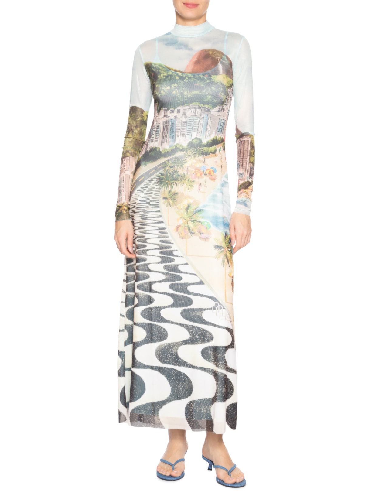 Vestido Tule Midi Copacabana Azul Farm