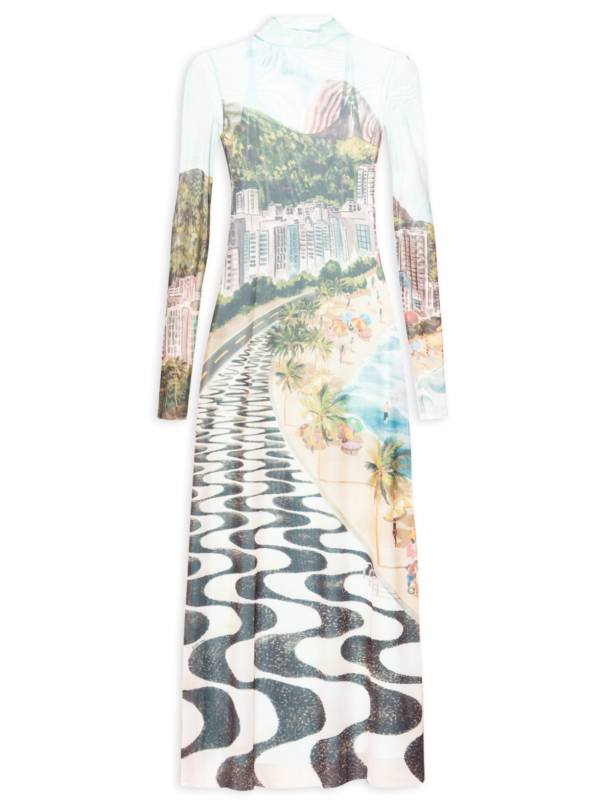 Vestido Tule Midi Copacabana Azul Farm