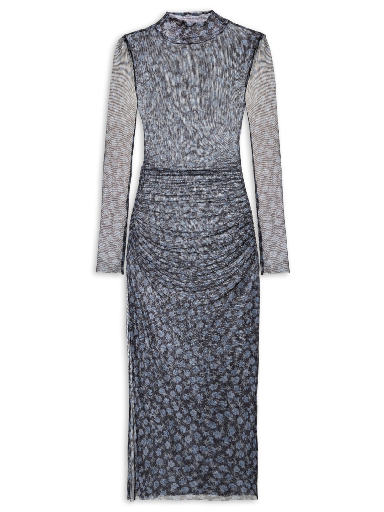 Vestido Tule Midi Floral - Preto