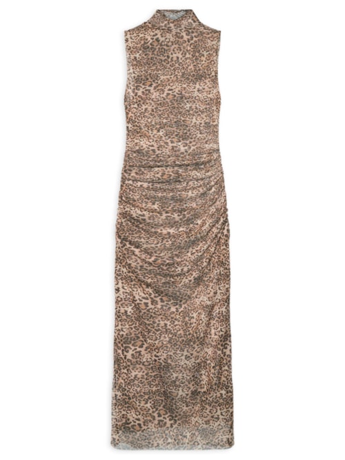 Vestido Tule Midi Onça - Marrom