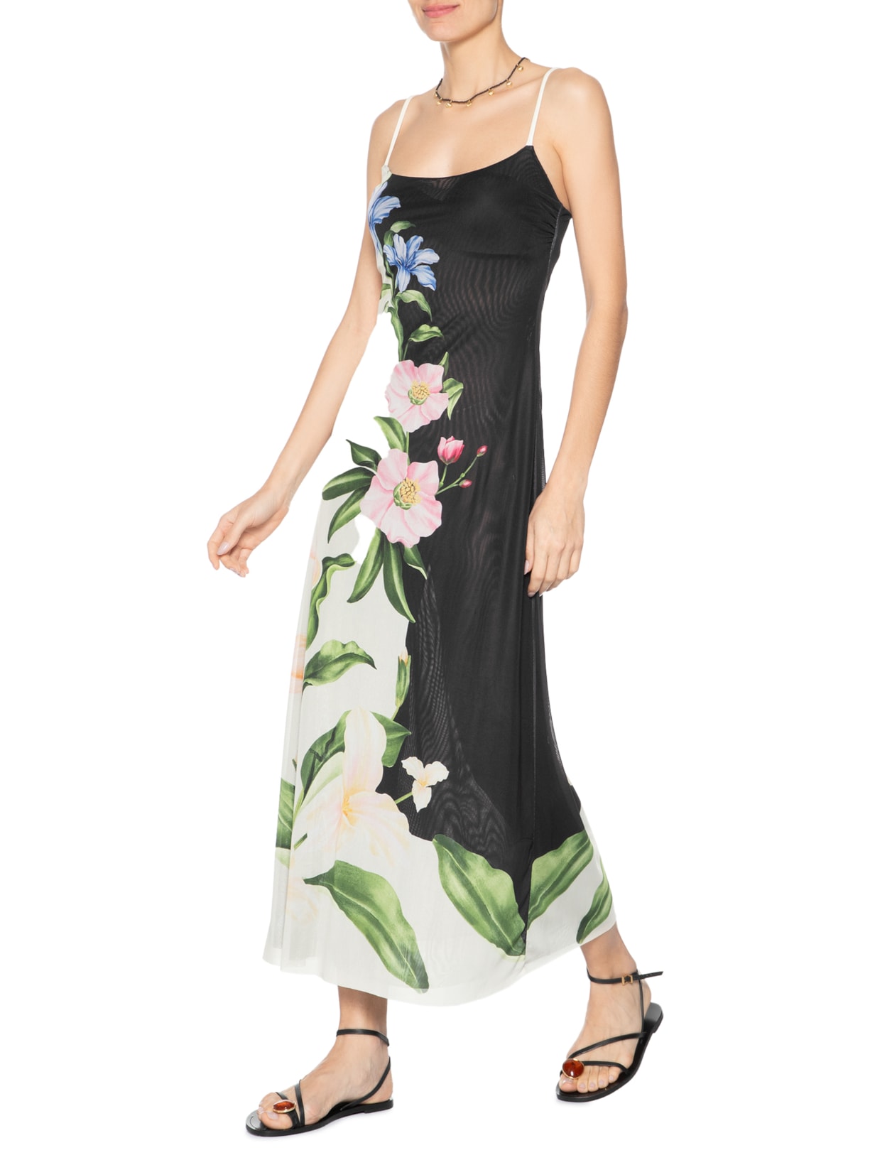 Vestido Tule Ombro Só Céu De Flor Preto Farm