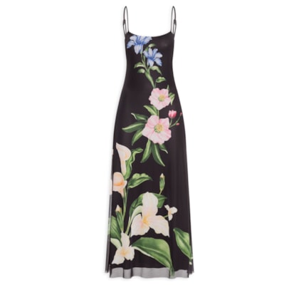 Vestido Tule Ombro Só Céu De Flor - Preto