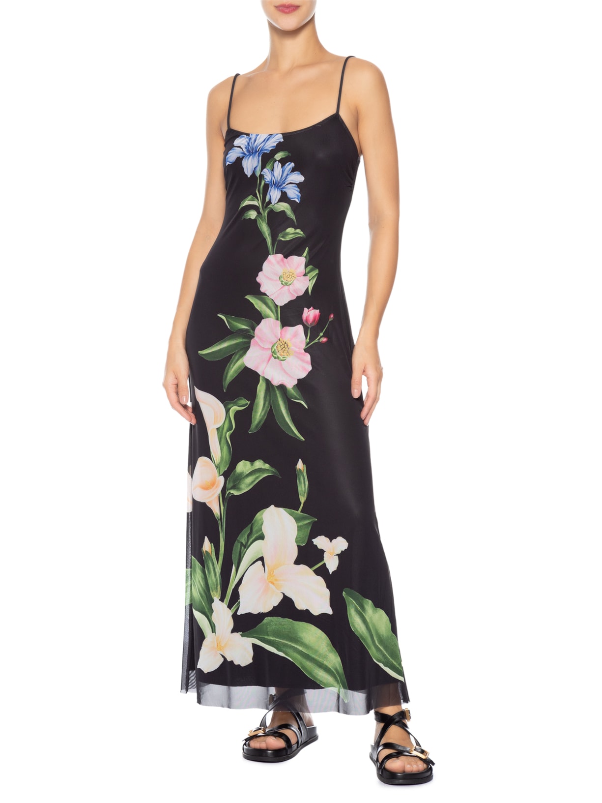 Vestido Tule Ombro Só Céu De Flor Preto Farm