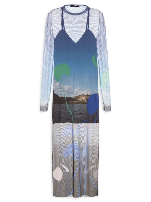 Vestido Tule Paisagem - Azul