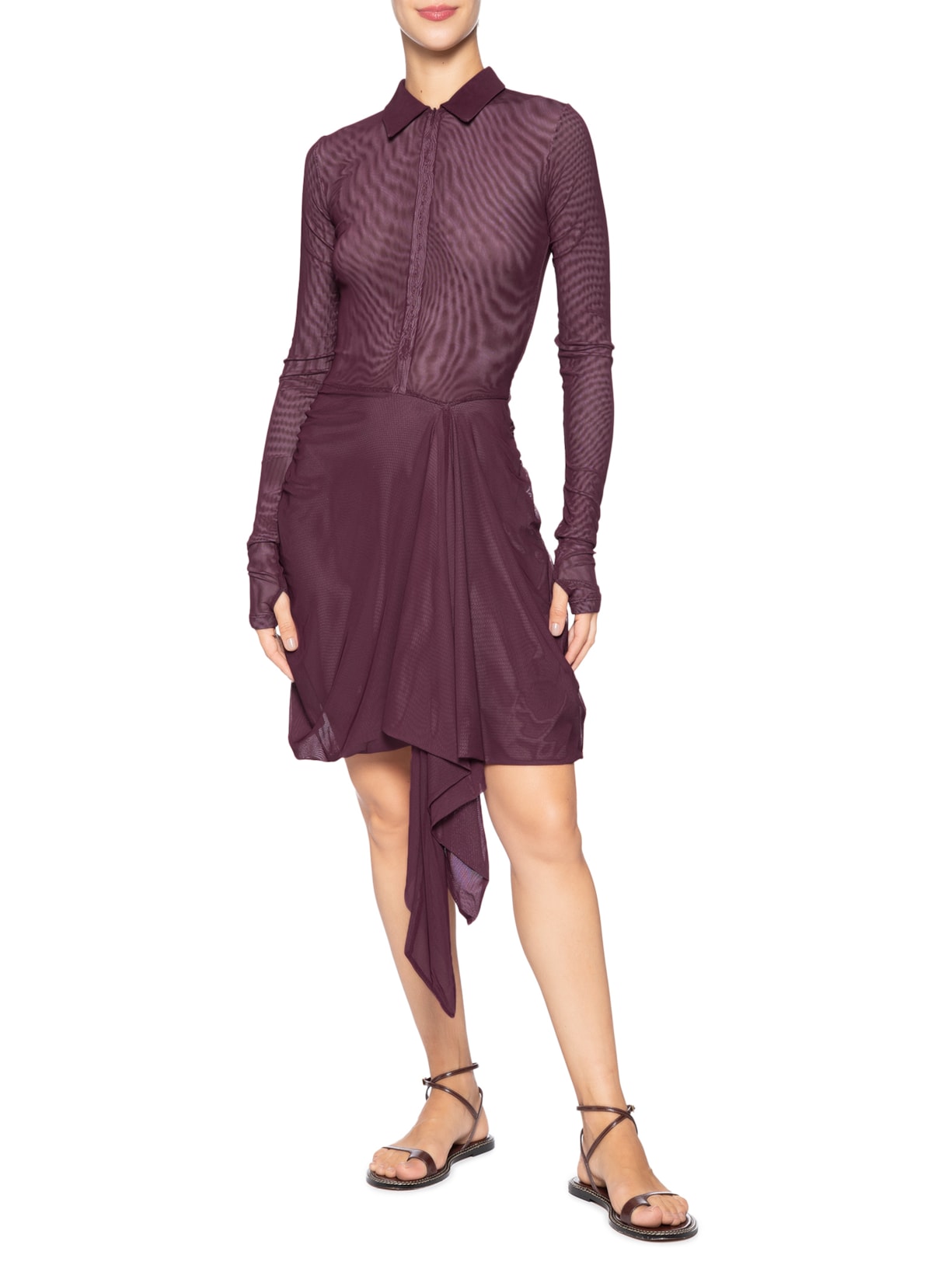 Vestido Tule Polo Amarração Roxo Farm