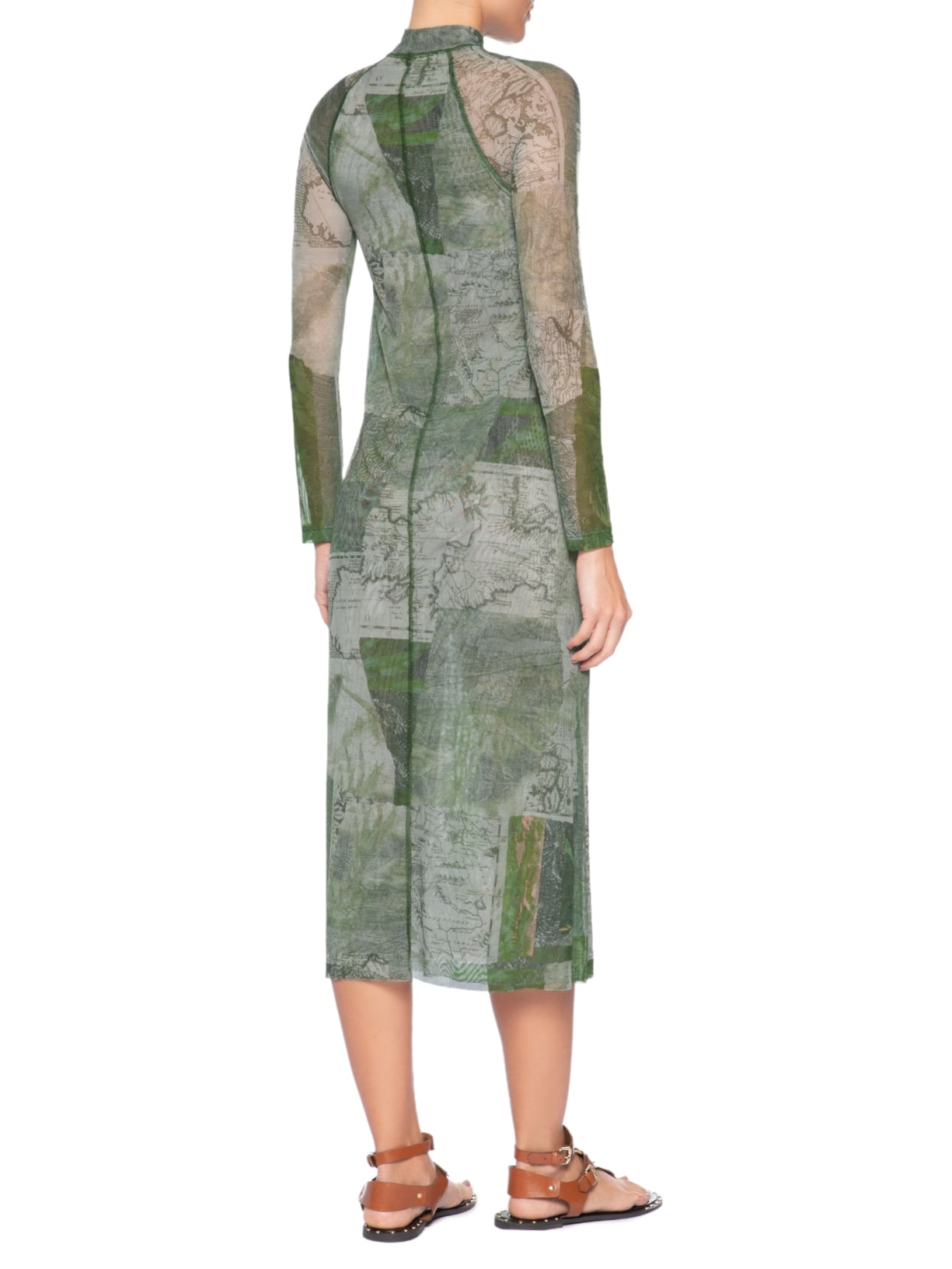 Vestido Tule Recortes Lenço Verde Animale