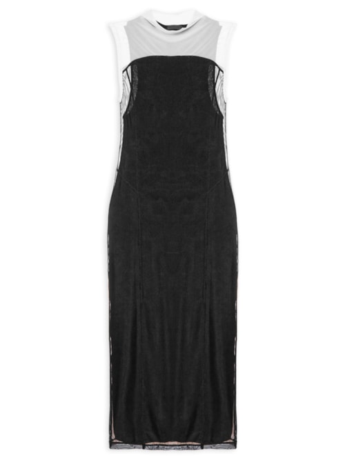 Vestido Tule Recortes - Preto