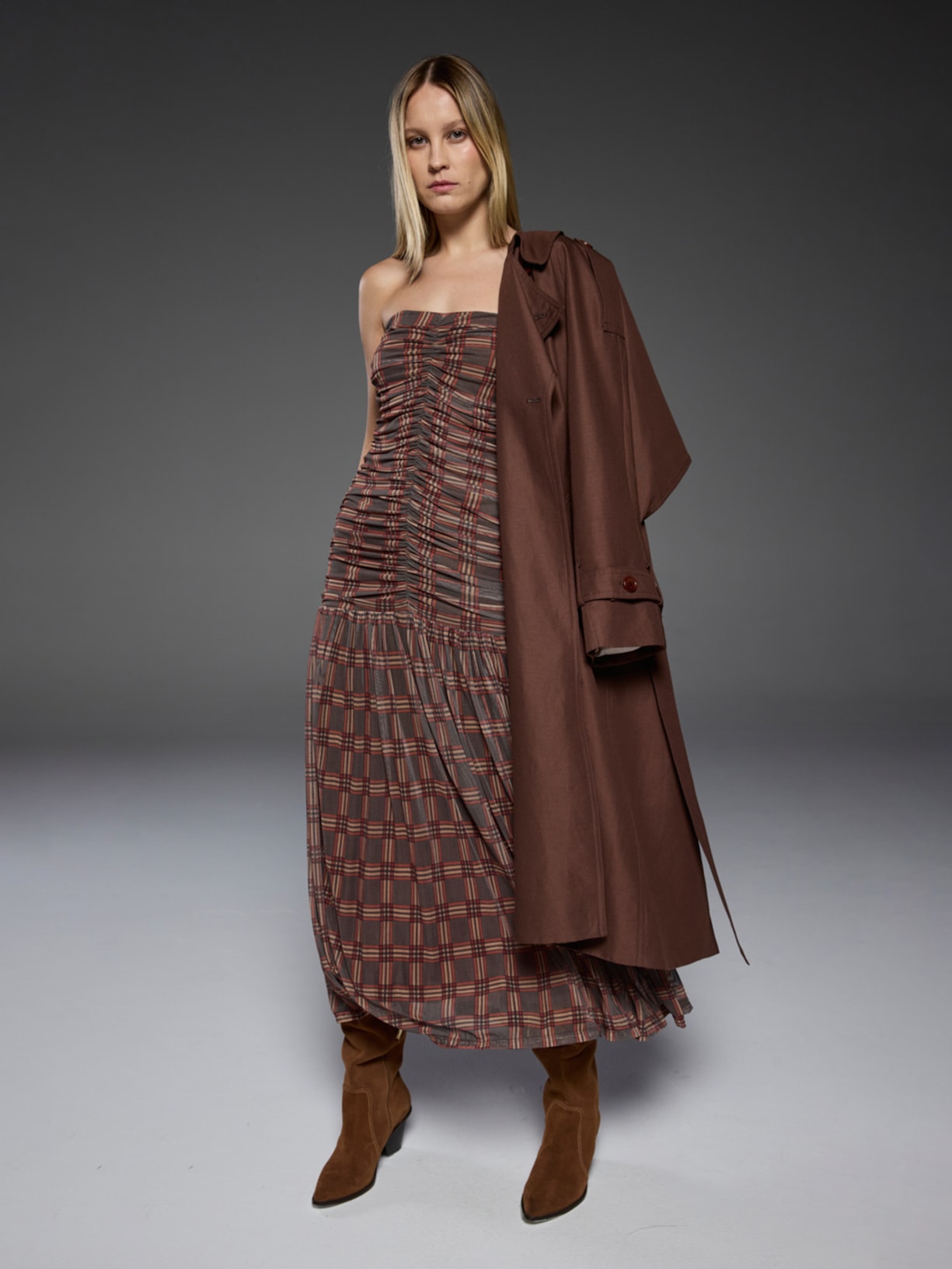 Vestido Tule Scotland I26 Marrom Mixed