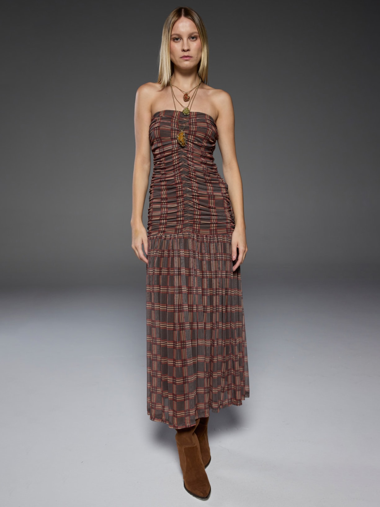 Vestido Tule Scotland I26 Marrom Mixed