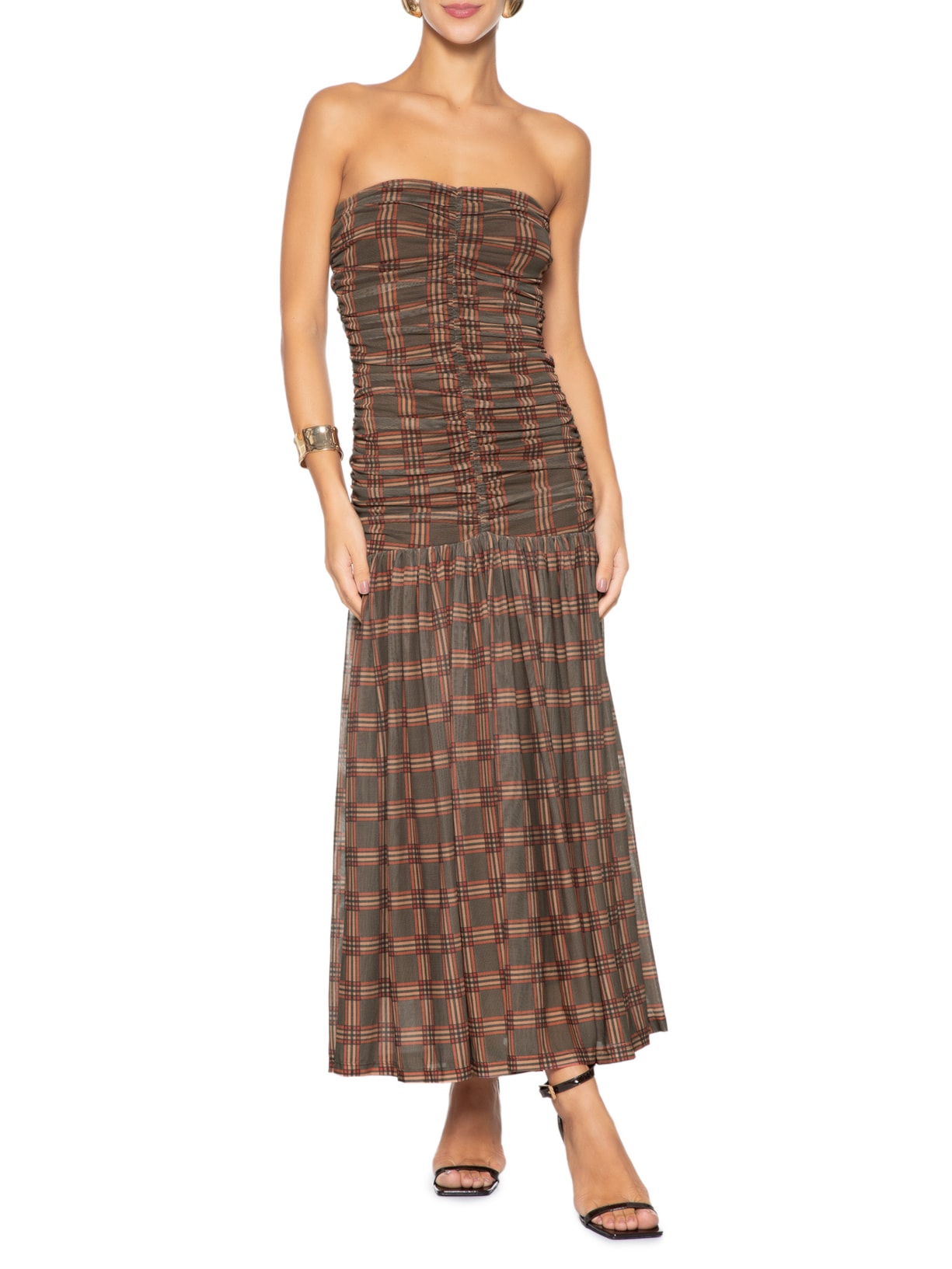 Vestido Tule Scotland I26 Marrom Mixed