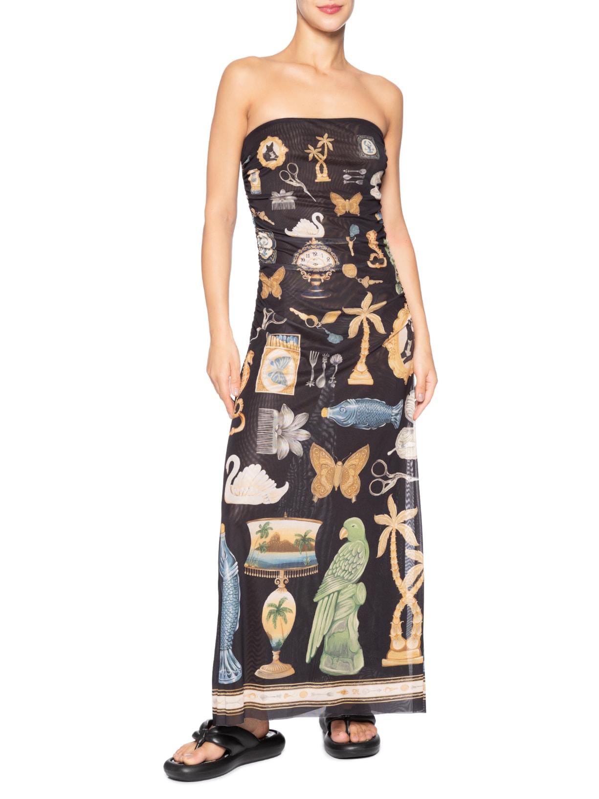 Vestido Tule Sem Alça Bibelô Preto Farm