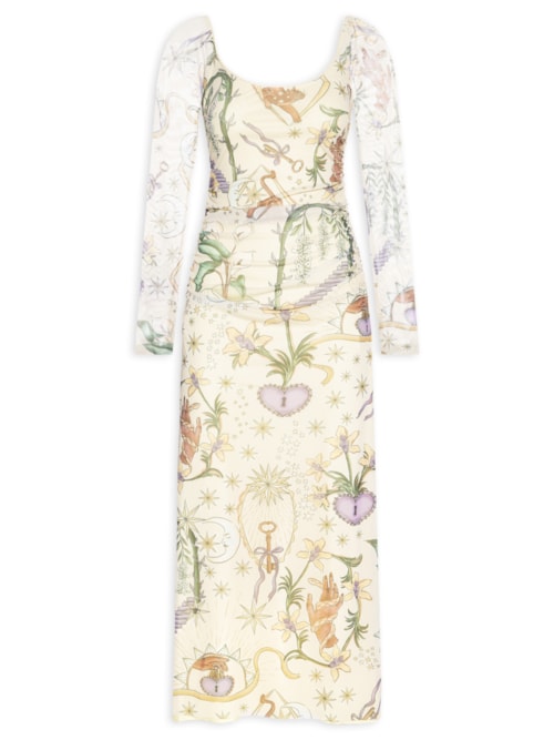 Vestido Tule Tropical Místico - Bege