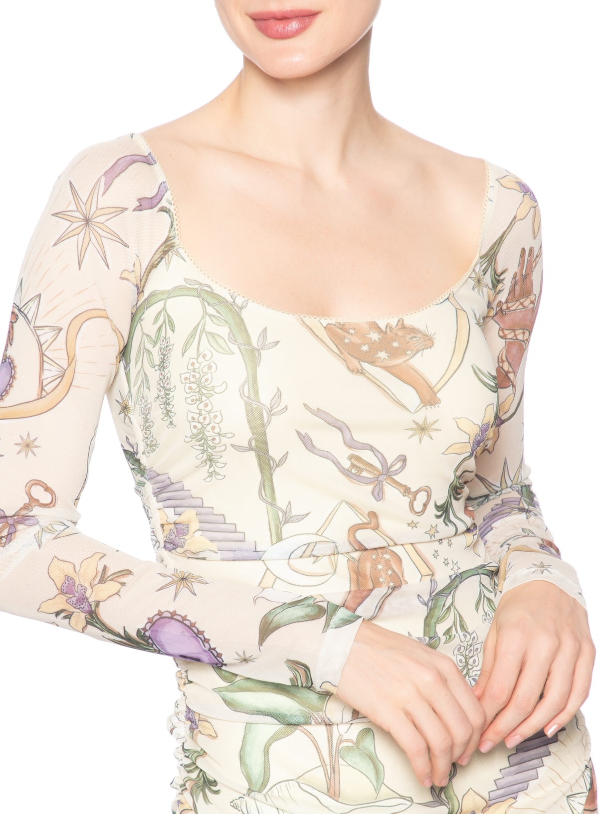 Vestido Tule Tropical Místico Bege Farm