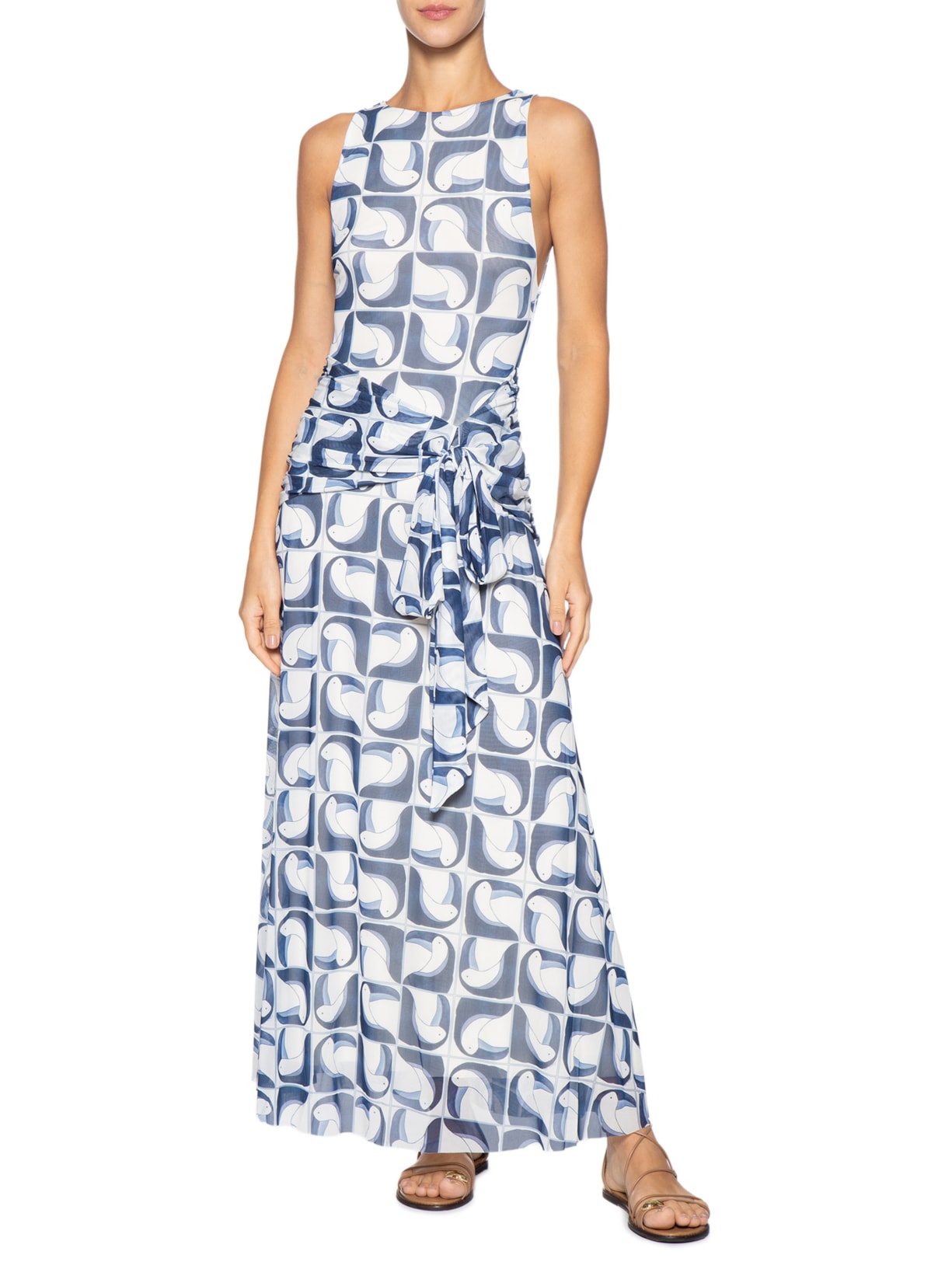 Vestido Tule Tuca Tropical Azul Farm