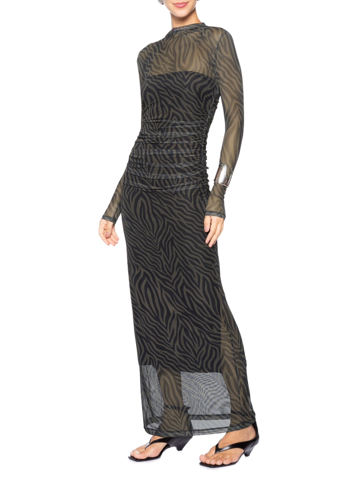 Vestido Tule Zebra Marrom Animale Jeans
