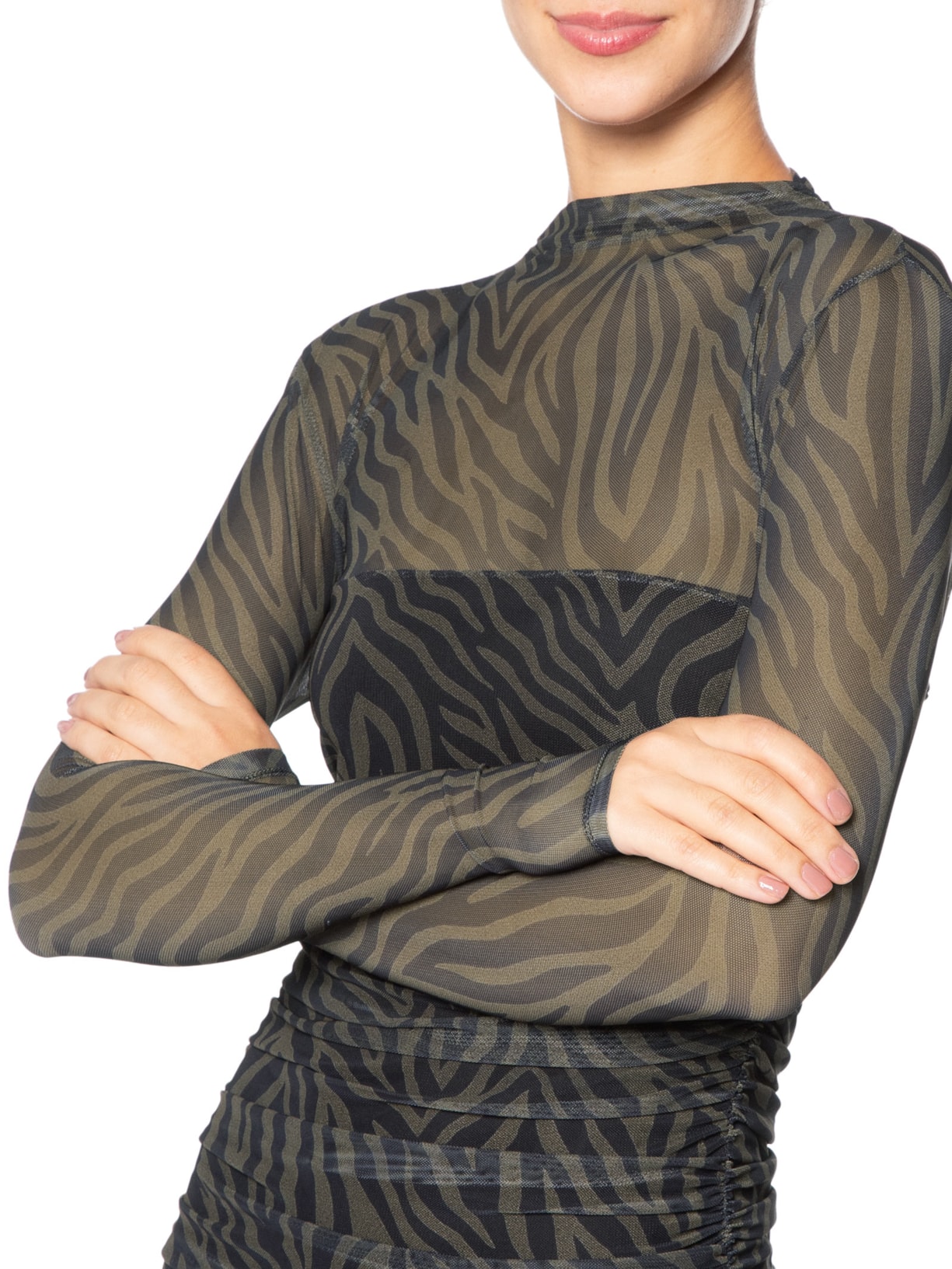 Vestido Tule Zebra Marrom Animale Jeans