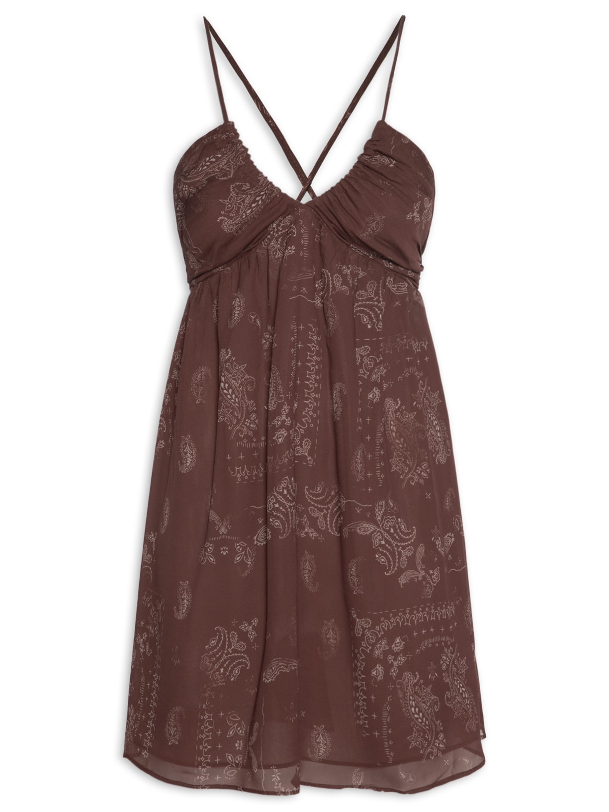 Vestido Tunel Amarração GGT Estampa Bandana - Marrom